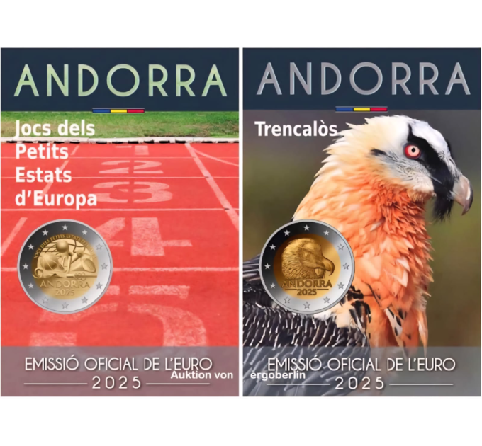 Andorra 2 euro FDC coincard 2025 - Giochi dei Piccoli Stati d'Europa + Avvoltoio barbuto
