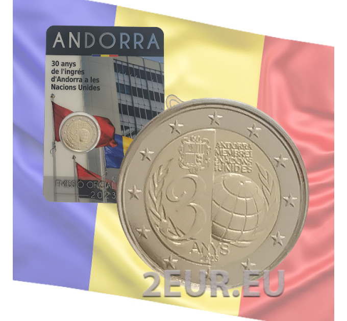 Andorra 2 euro FDC coincard 2023 - 30 anni di adesione di Andorra alle Nazioni Unite