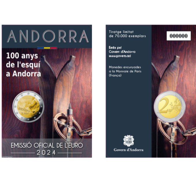 Andorra 2 euro FDC coincard 2024 - 100 anni di sci ad Andorra