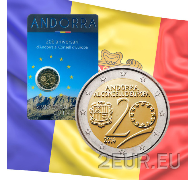 Andorra 2 euro BU coincard 2014 - 20 anni nel Consiglio d'Europa