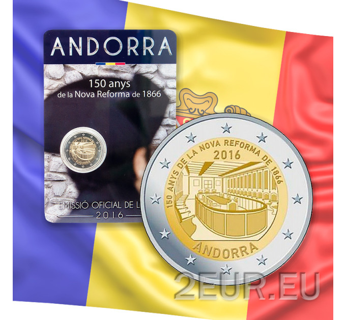 Andorra 2 euro BU coincard 2016 - 150 ° anniversario della nuova riforma 1866