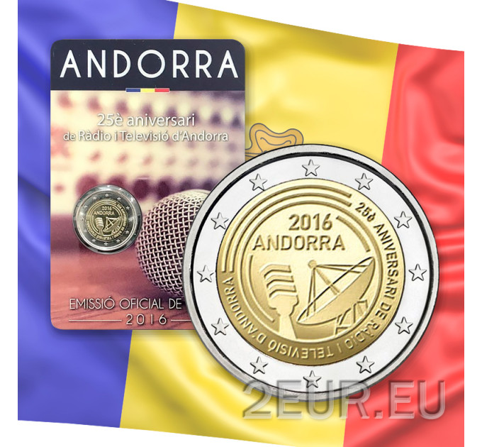 Andorra 2 euro BU coincard 2016 - 25 ° anniversario della radio e della televisione di Andorra