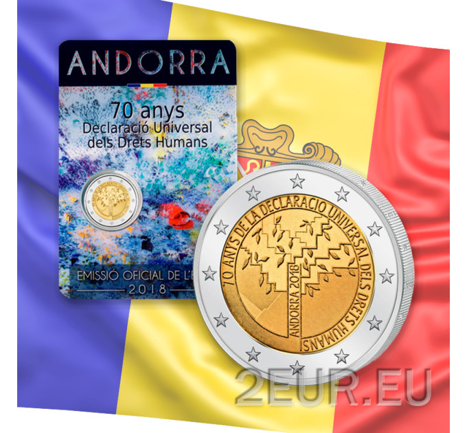 Andorra 2 euro BU coincard 2018 - 70 ° anniversario della Dichiarazione universale dei diritti dell'uomo