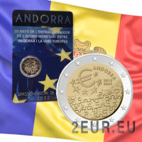 Andorra 2 euro FDC coincard 2022 - 10 anni di accordo monetario tra Andorra e l'UE