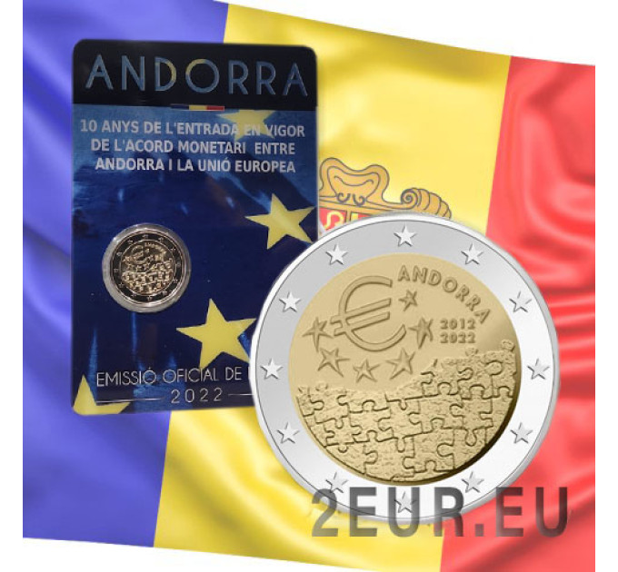 Andorra 2 euro FDC coincard 2022 - 10 anni di accordo monetario tra Andorra e l'UE