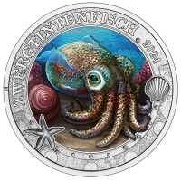 Austria Moneta da 3 euro 2024 -  Vita marina luminosa - Calamaro Bobtail Hawaiano