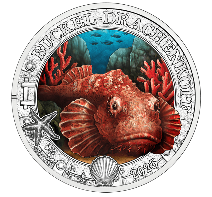 Austria Moneta da 3 euro 2025 -  Vita marina luminosa - Pesce scorpione diavolo