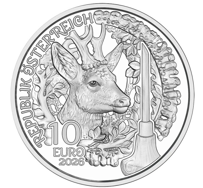  Austria 10 euro  Moneta d'argento Proof 2026 - Aufdirndln – Anpirschen - Horn