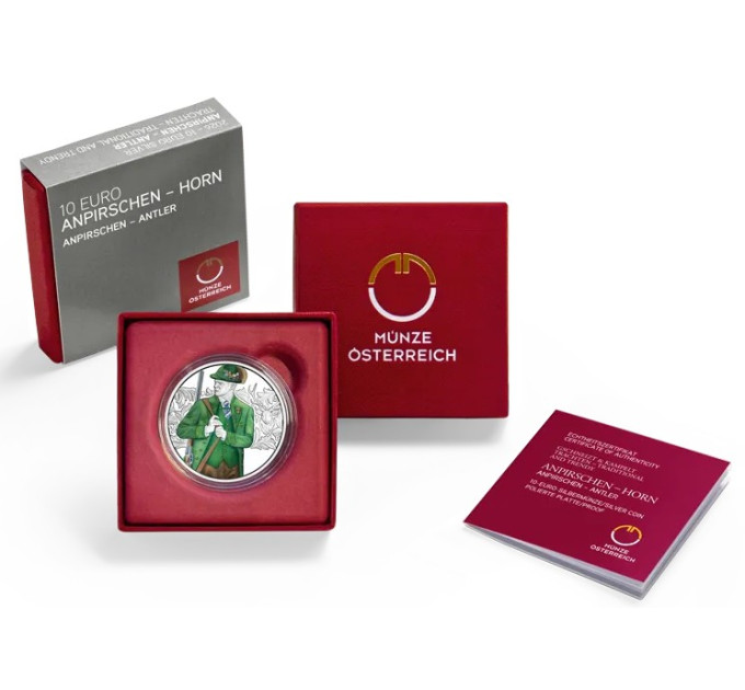  Austria 10 euro  Moneta d'argento Proof 2026 - Aufdirndln – Anpirschen - Horn