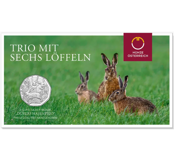 Austria 5 euro Moneta d'argento 2026 - I tre conigli di Dürer
