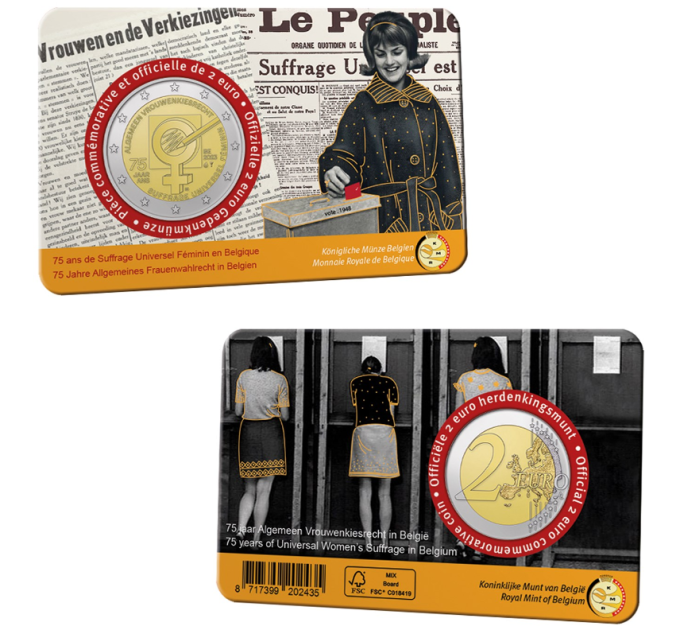 Belgio 2 euro BU 2023 - 75 anni di suffragio universale femminile in Belgio - FR + NL