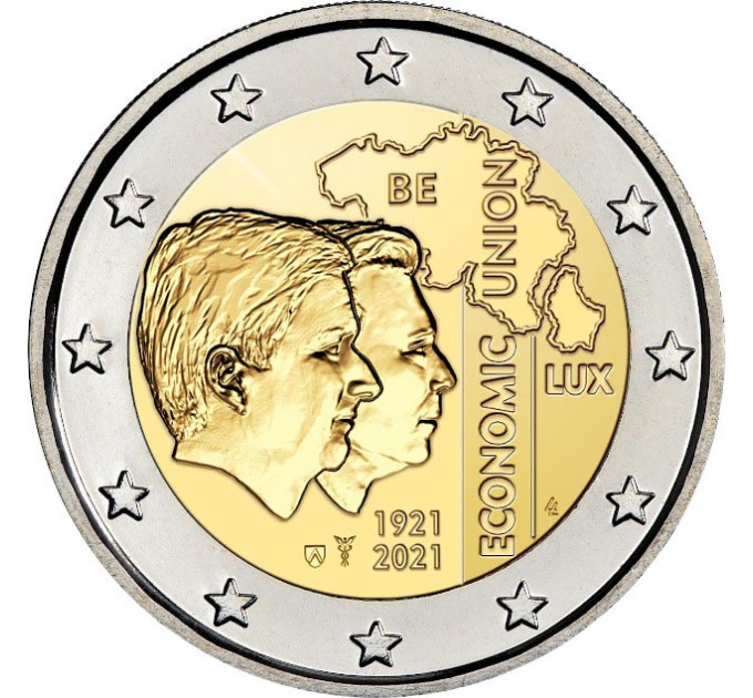 Belgio 2 euro UNC 2021 -100° anniversario dell'Unione Economica Belgio - Lussemburgo (BLEU) 