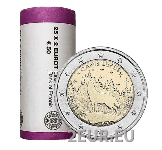 ESTONIA 2 ROTOLO EURO 2021 - animale nazionale - lupo