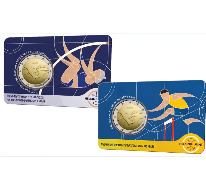 Finlandia 2 euro BU 2025 - 100 anni di atletica leggera internazionale Finlandia-Svezia - Fin/Swed + Ang