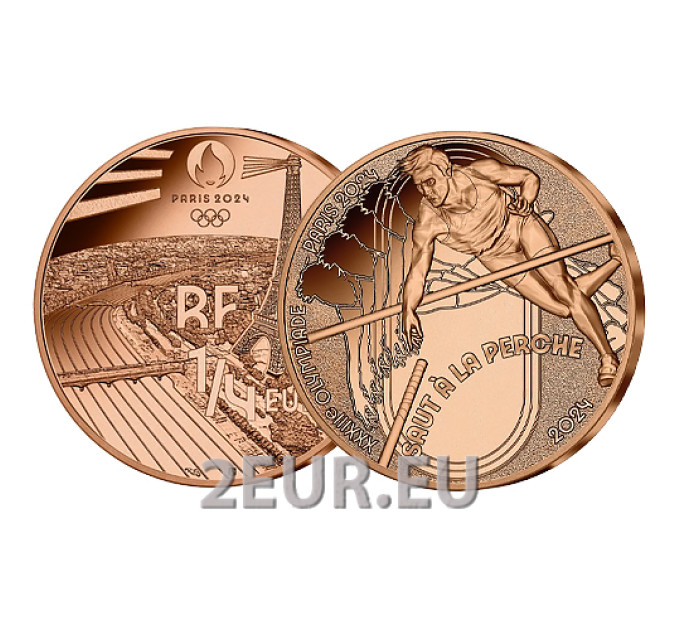 Francia 1/4 euro UNC 2024 - Giochi Olimpici di Parigi 2024 – Salto con l'asta sportivo