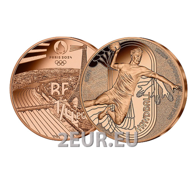 Francia 1/4 euro UNC 2024 - Giochi Olimpici di Parigi 2024 – pallamano sportiva