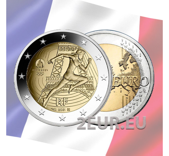Francia 2 euro FDC 2021 - Olimpiadi estive Parigi 2024 - Consegna della bandiera olimpica