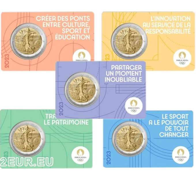 Francia 2 euro FDC 2023 - Olimpiadi estive Parigi 2024 - Il Pugilismo del Seminatore - 5 pezzi