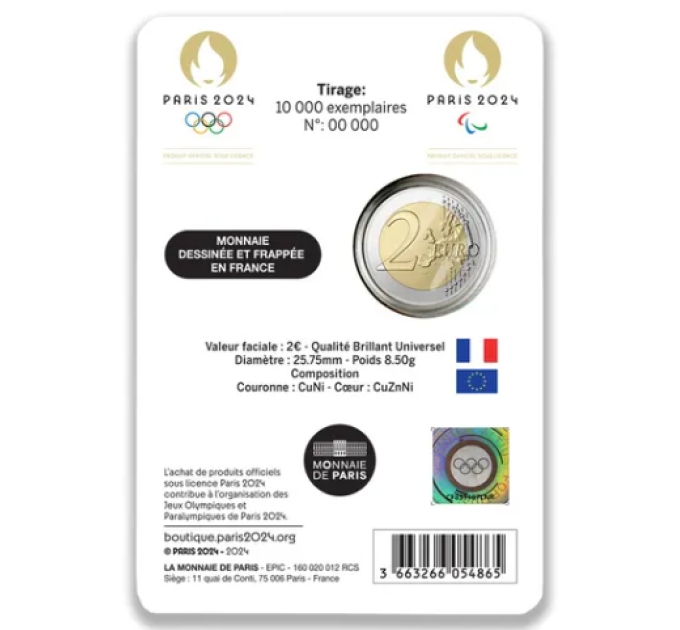 Francia 2 euro FDC 2024 - Giochi Olimpici e Paralimpici 2024 a Parigi