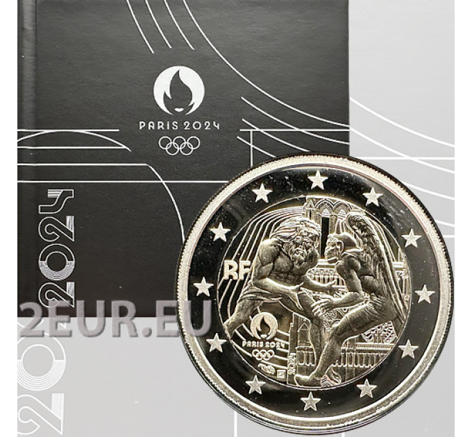 Francia 2 euro Proof 2024 - Giochi Olimpici di Parigi 2024 - Hercules pratica la lotta - Notre Dame