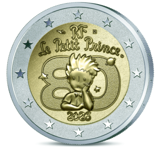 Francia 2 euro Proof 2026 - 80 anni del Piccolo Principe - lucidatura inversa