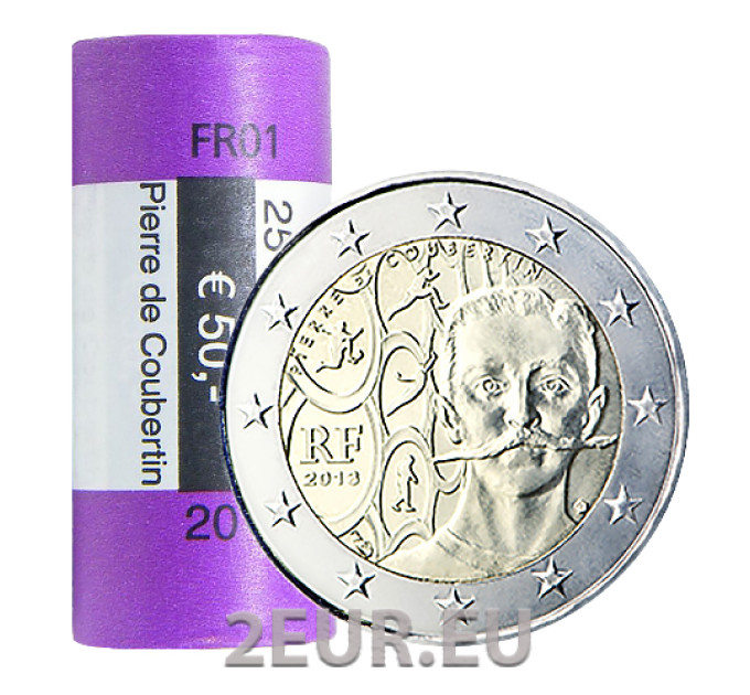 Francia 2 EURO ROTOLO 2013 - 150° anniversario della nascita di Pierre de Coubertin