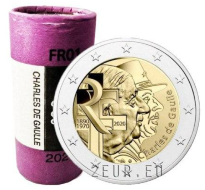 Francia 2 EURO ROTOLO 2020 - Charles de Gaulle
