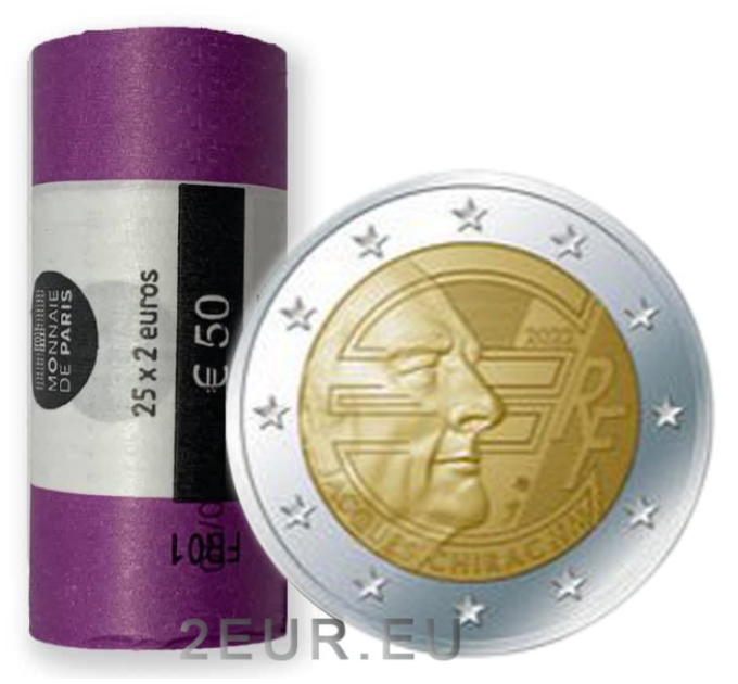 Francia 2 EURO ROTOLO 2022 - 20 anni dell'euro - Jacques Chirac