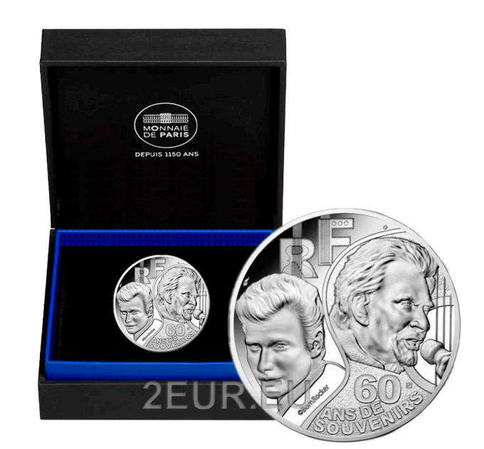 Francia 10 euro moneta d'argento Proof 2020 - Johnny Hallyday - 60 anni di ricordi