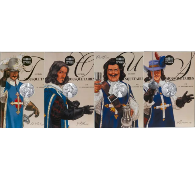 Francia 10 euro moneta d'argento 2024 - I tre moschettieri: Athos, Aramis, Porthos e D'Artagnan
