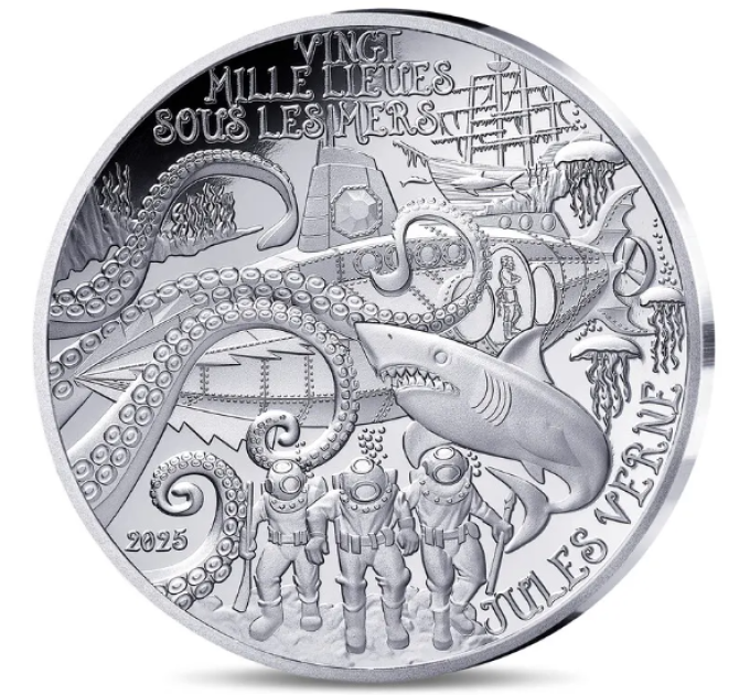 Francia 10 euro moneta d'argento Proof 2025 - L'arte della penna - Ventimila leghe sotto i mari