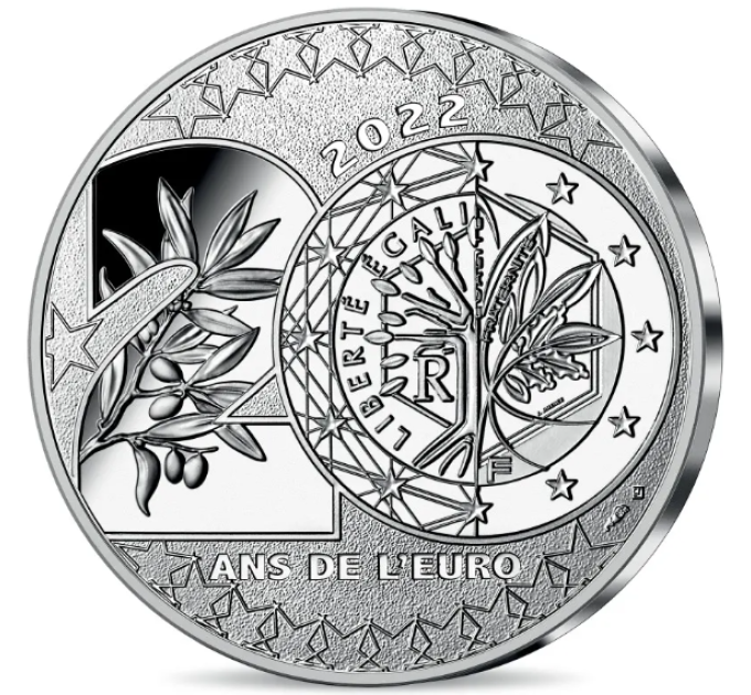 Francia 20 euro moneta d'argento 2022 - 20 anni di euro