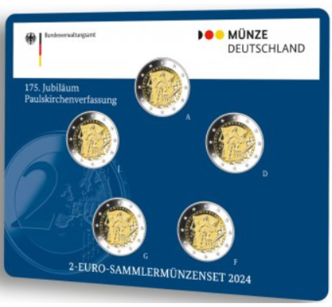 Germania 2 Set di monete in euro FDC 2024 - 175 anni della Costituzione della Paulskirche - ADFGJ