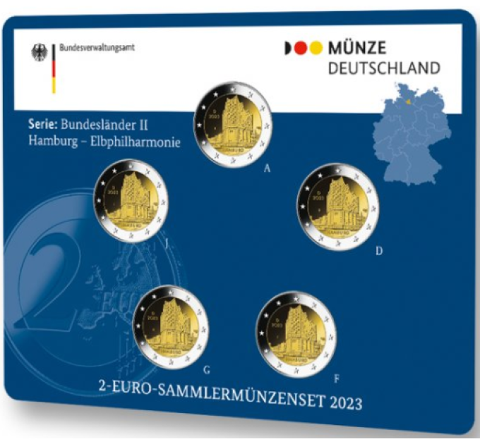 Germania 2 Set di monete in euro FDC 2023 - Amburgo – Elbphilharmonie - ADFGJ