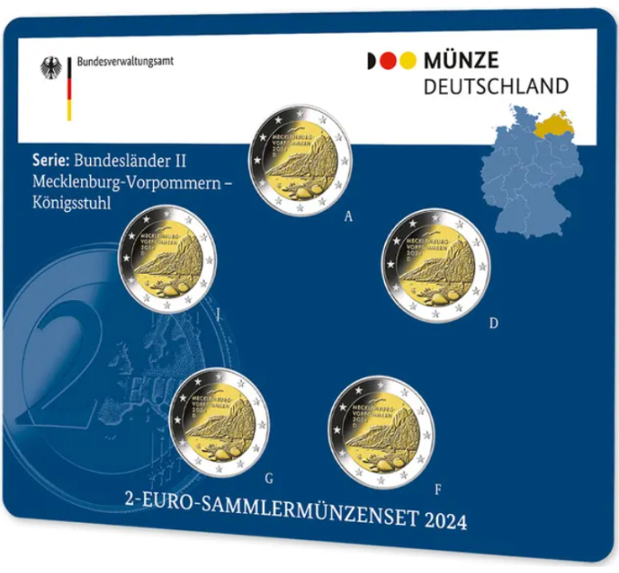 Germania 2 Set di monete in euro FDC 2024 - Meclemburgo-Pomerania Anteriore - ADFGJ