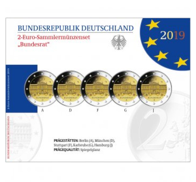Germania 2 euro proof 2019 - 70 anni dalla Costituzione del Consiglio federale - Bundesrat