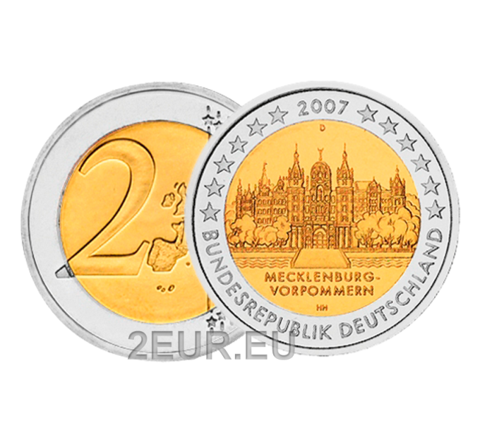 Germania 2 euro UNC 2007 - Castello di Schwerin - D - Monaco di Baviera
