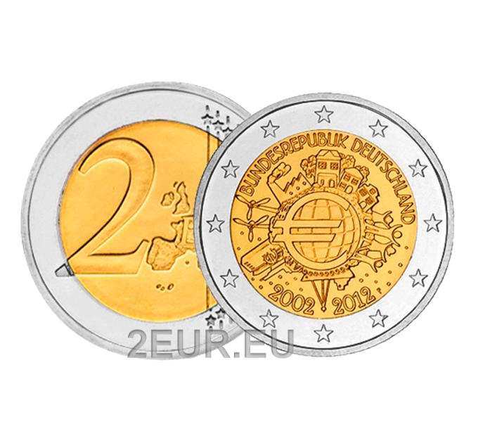Germania 2 euro UNC 2012 - 10 anni di Euro Cash - F - Stoccarda