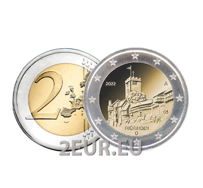 Germania 2 euro UNC 2022 - Turingia. Castello di Wartburg  - D - Monaco di Baviera