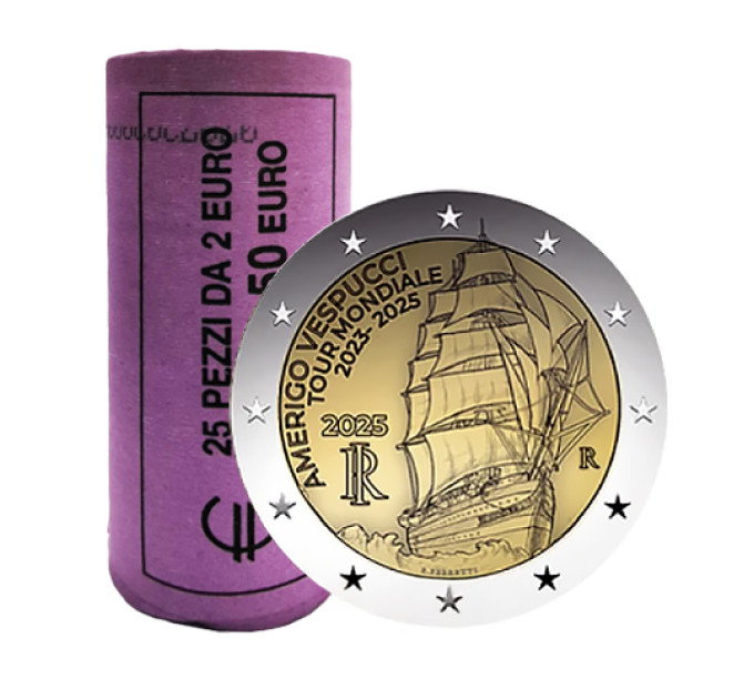 Italia 2 euro UNC roll 2025 - Viaggio della Nave Amerigo Vespucci