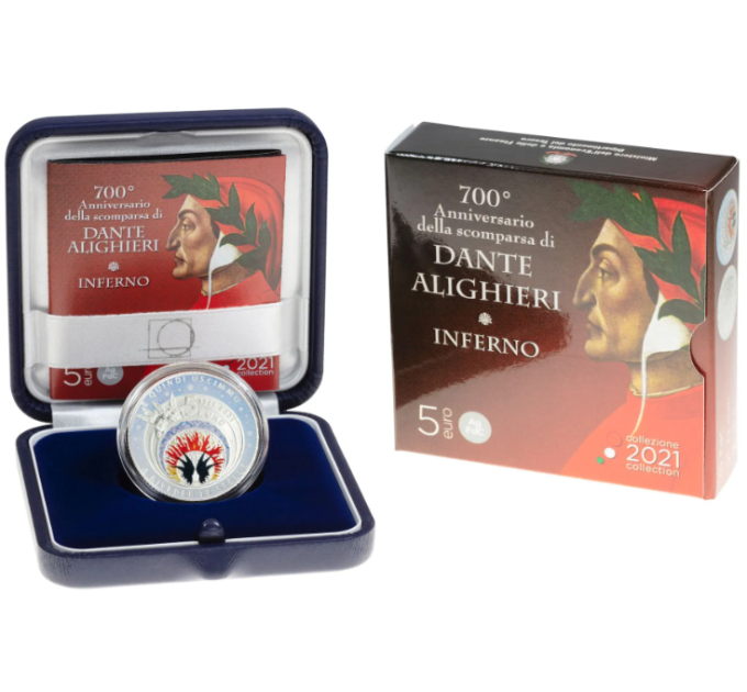 Italia 5 euro Argento PROOF 2021 - 700° Anniversario della Morte di Dante Alighieri