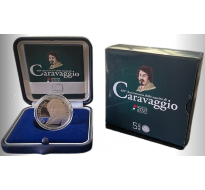 Italia 5 euro Argento PROOF 2021 - 450° Anniversario della nascita di Caravaggio