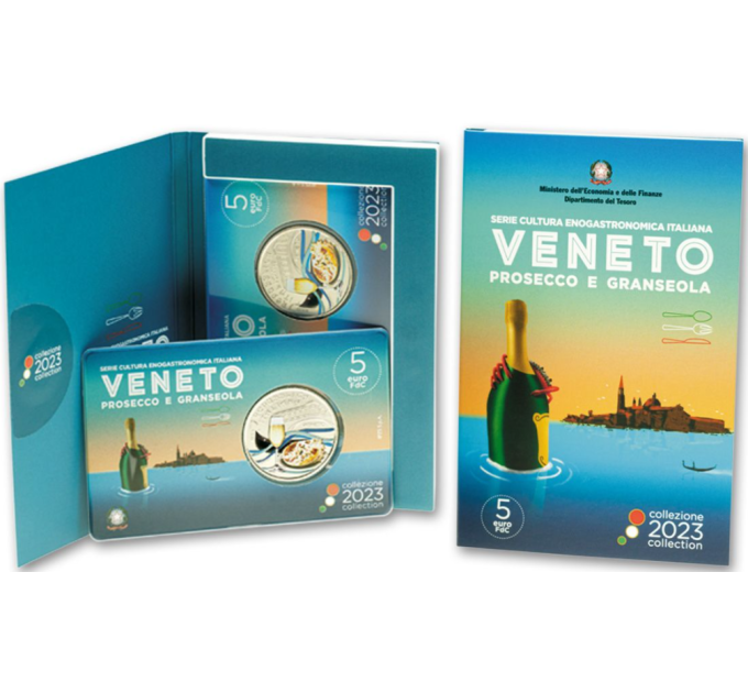 Italia 5 euro BU 2023 - Cultura enogastronomica italiana - Veneto - Prosecco e Granseola