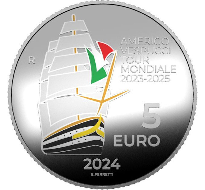 Italia 5 euro Argento PROOF 2024 - Giro del mondo 2023-2025 della Nave Amerigo Vespucci