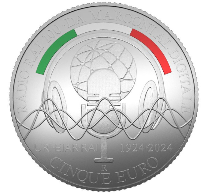 Italia 5 euro Argento PROOF 2024 - 150° Anniversario della nascita di Guglielmo Marconi e 100 anni dalla prima trasmissione radiofonica in Italia