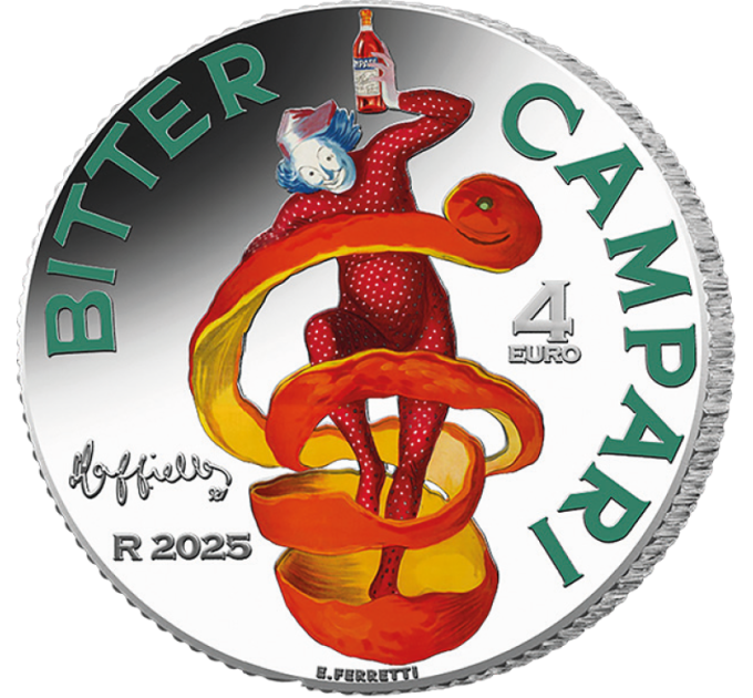 Italia 4 euro Argento BU 2025 - argento Campari