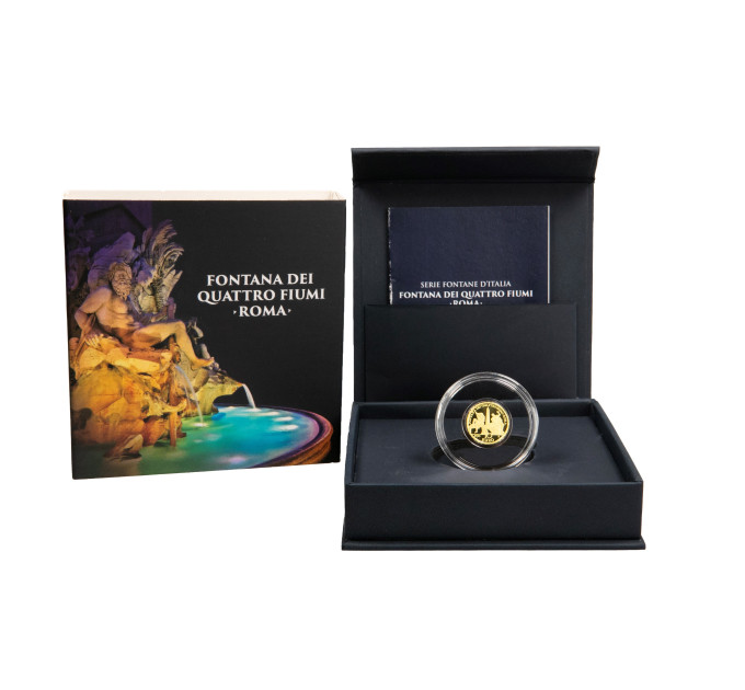 Italia 10 euro oro proof 2025 - Fontane d'Italia - Fontana dei Quattro Fiumi - Roma