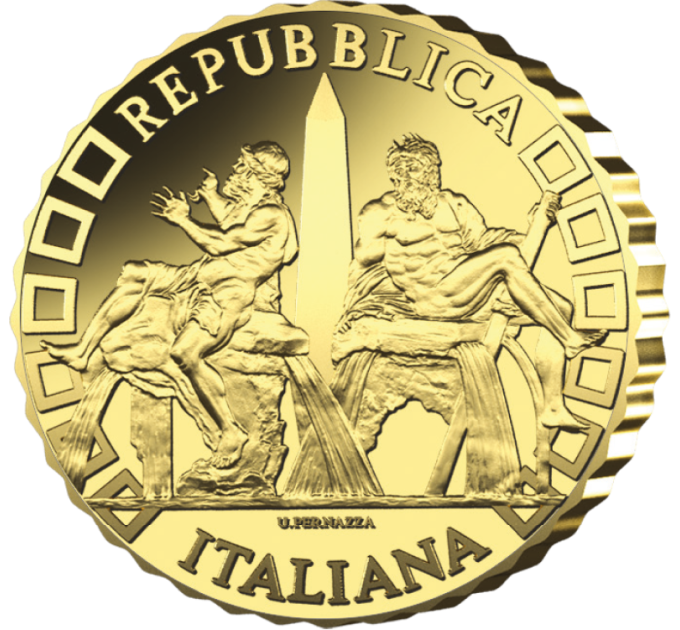Italia 10 euro oro proof 2025 - Fontane d'Italia - Fontana dei Quattro Fiumi - Roma