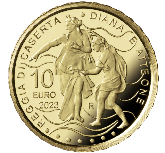 Italia 10 euro oro proof 2023 - Fontane d'Italia - Reggia di Caserta - Fontana di Diana e Atteone