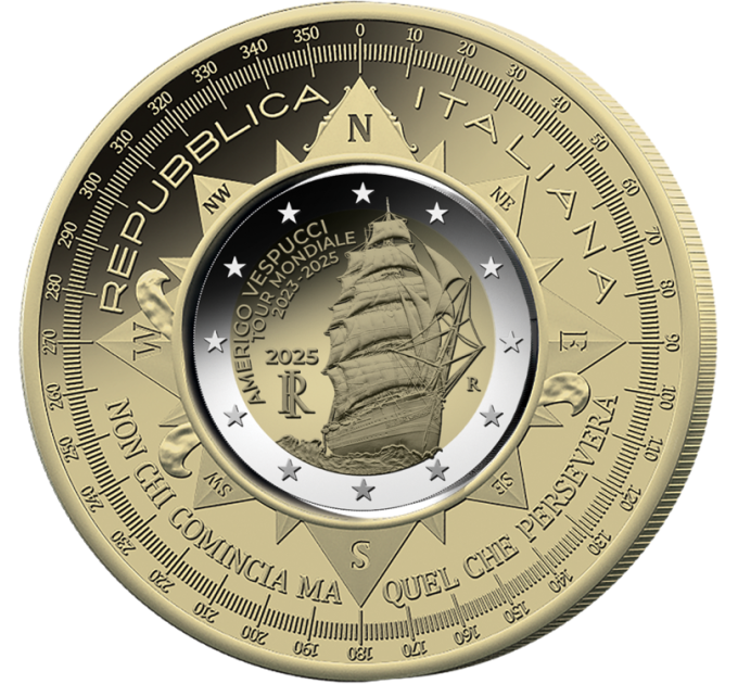 Italia 2 euro + 10 euro Proof 2025 - Viaggio della Nave Amerigo Vespucci